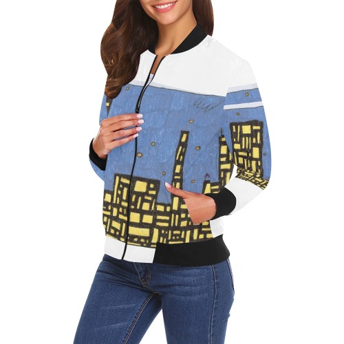city sweater All Over Print Bomber Jacket for Women (Model H19)