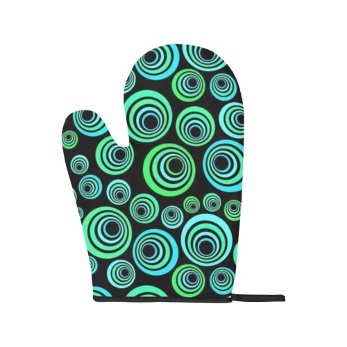 Retro Psychedelic Pretty Green Pattern Oven Mitt (Two Pieces)