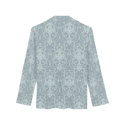 Elegant stylish baroque style vines illustration on grayish blue background Women's Long Sleeve Pajama Shirt