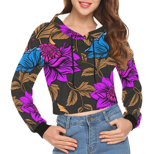 Neon Tropical Fuchsia All Over Print Crop Hoodie for Women (Model H22)