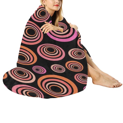 Retro Psychedelic Pretty Orange Pattern Circular Ultra-Soft Micro Fleece Blanket 47"