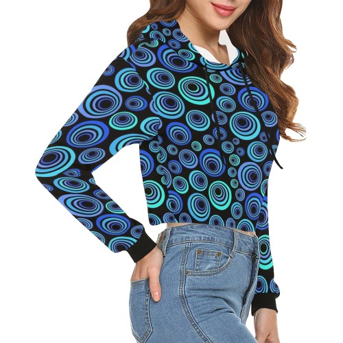Retro Psychedelic Pretty Blue Pattern All Over Print Crop Hoodie for Women (Model H22)