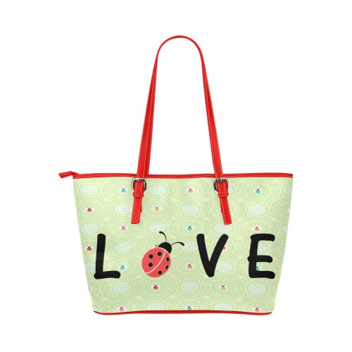 Spring Lady Bug Love Leather Tote Bag/Small (Model 1651)