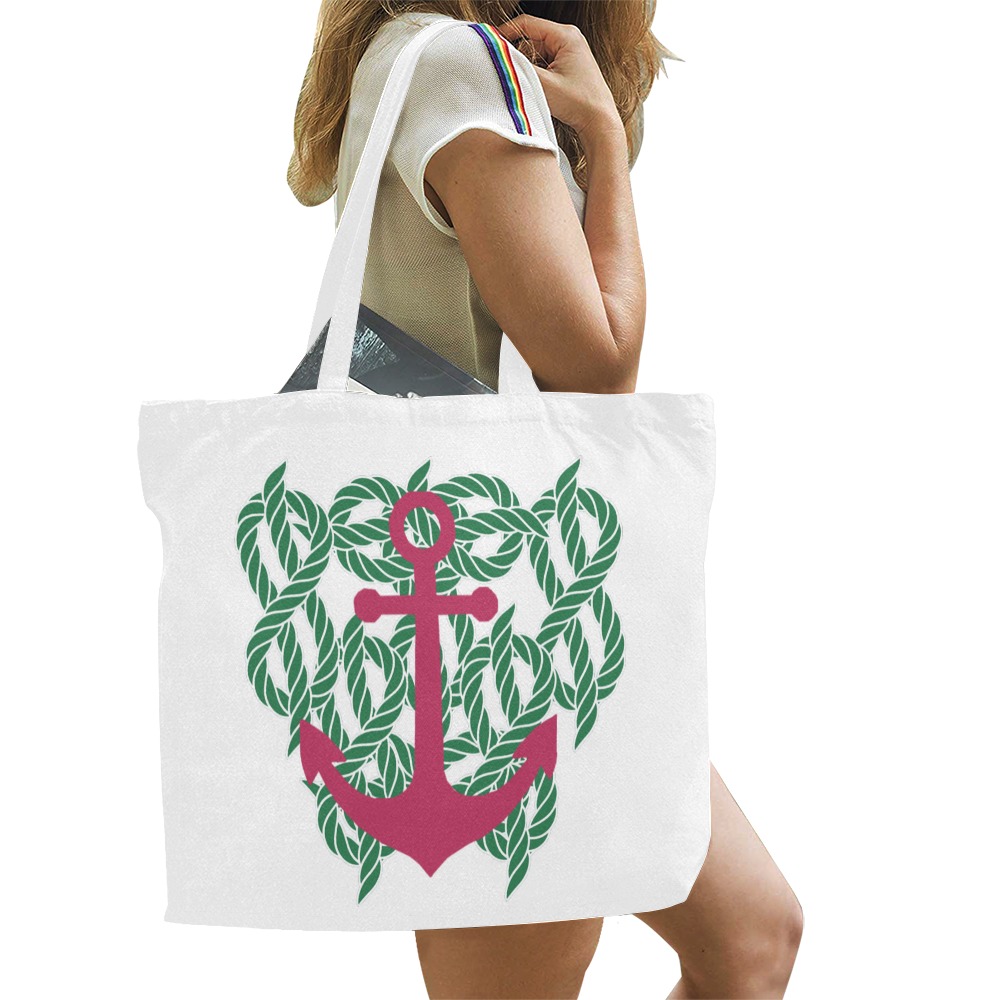 Pink Anchor Canvas Tote Bag/Large (Model 1702)